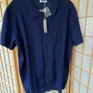 NWT Coofandy Retro Knit Shirt, Button-front Short Sleeve Knit Shirt, size L